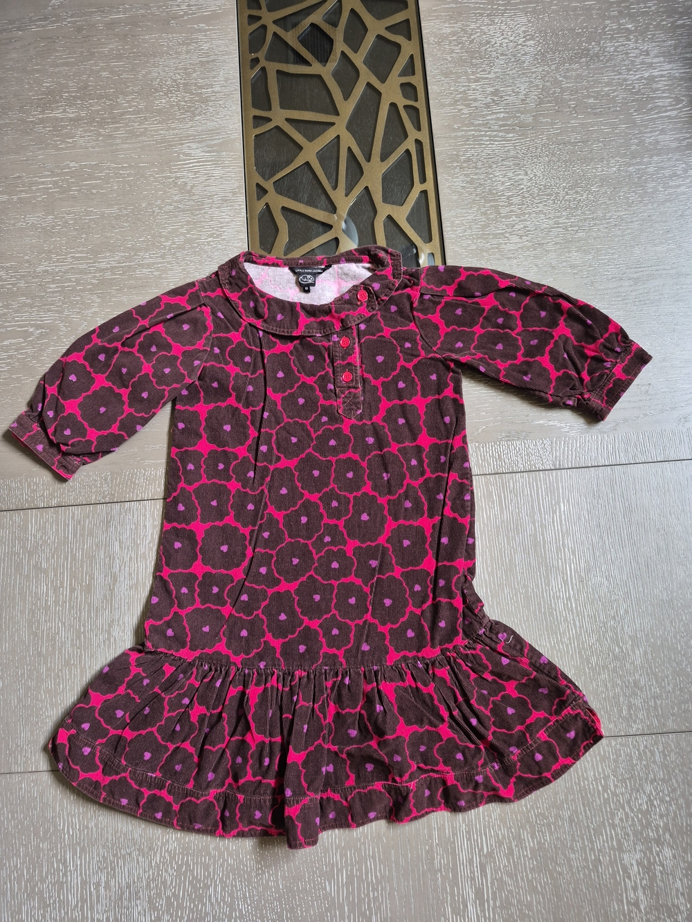 Little Marc Jacobs Pink and Brown Floral Cordutoy Dress